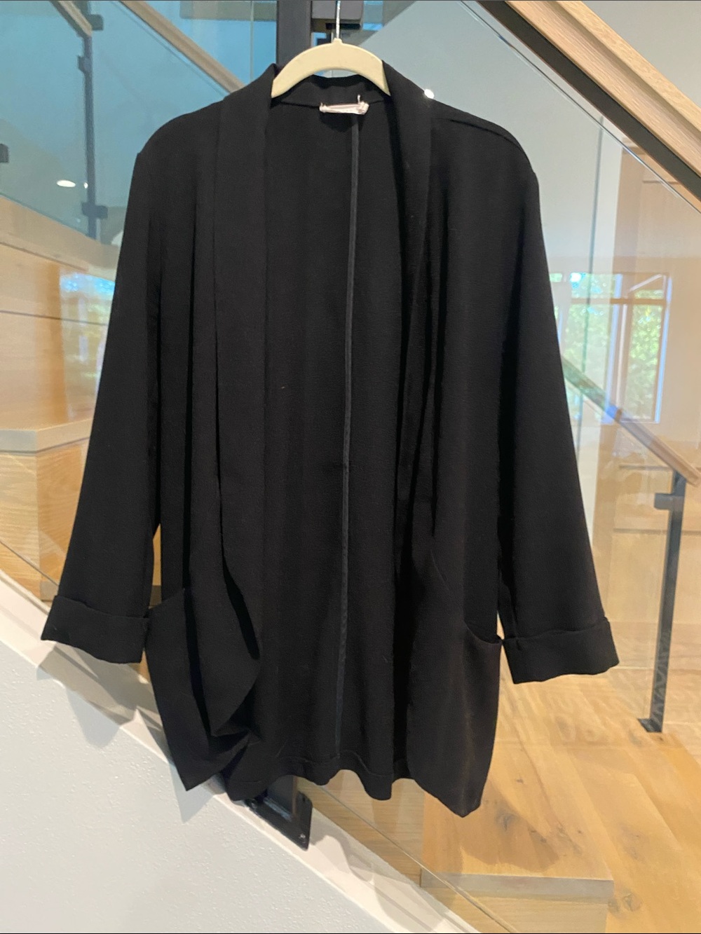 Lush Black Open-Front Cardigan Blazer